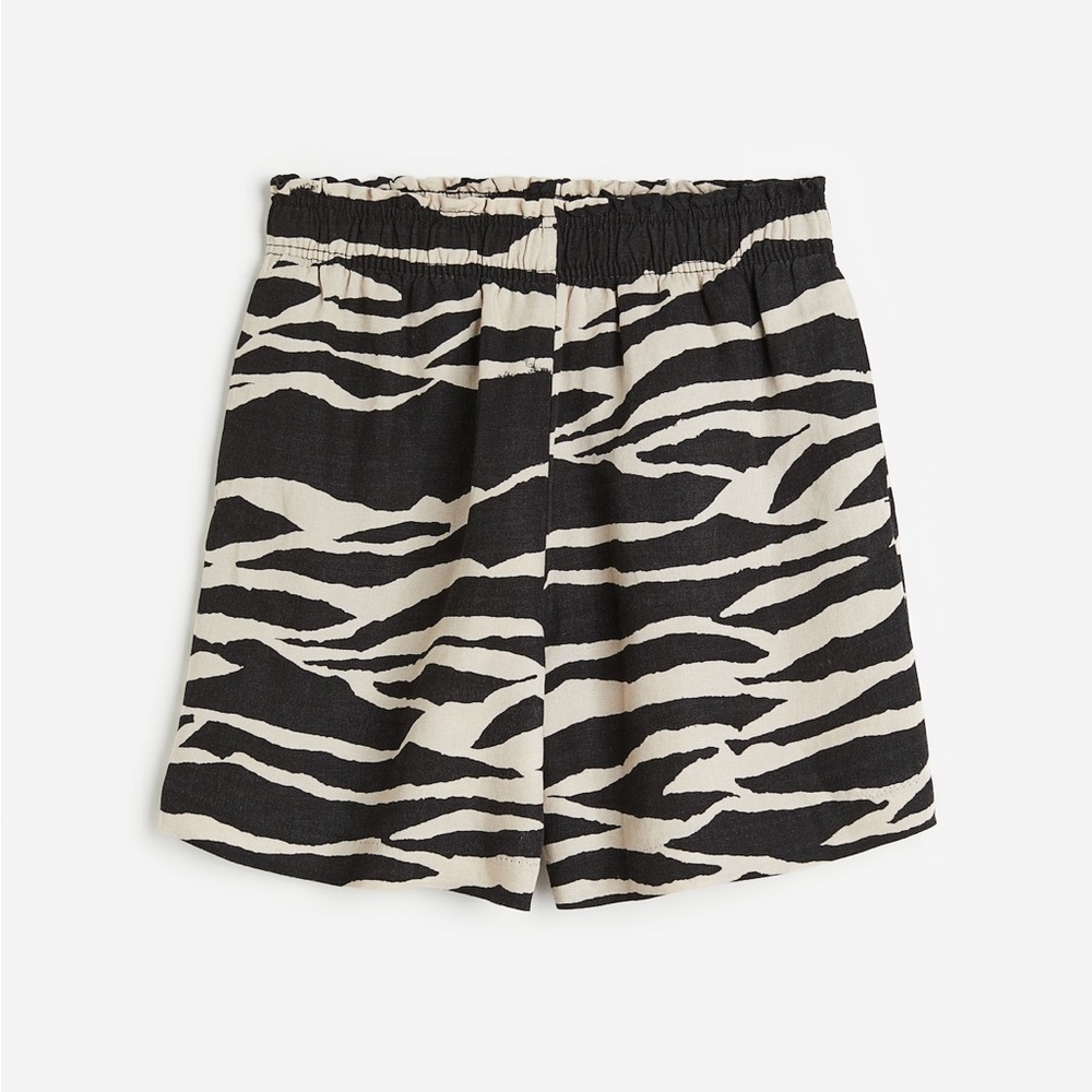 H&M Linen Blend Light Beige Zebra Print High Waist Pull-on Shorts Size XL